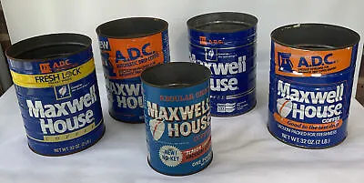 5 - Vintage Maxwell House Coffee Tin Cans - Empty - No Lid • $50