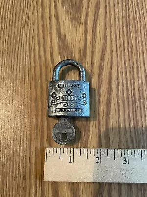 Vintage Rust Proof Autocrat Disc Cyclinder Padlock Old Embossed Lock • $18.45