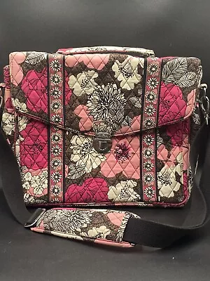 Vera Bradley Pink Floral Mocha Rouge Attache Laptop Messenger Bag  • $22.95