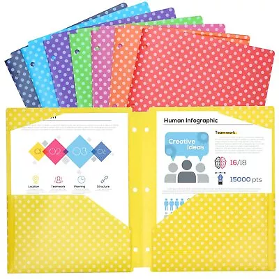 EOOUT 8 Pack Pocket Folders For 3 Ring Binder Dotted Rainbow Dots  • $13.35