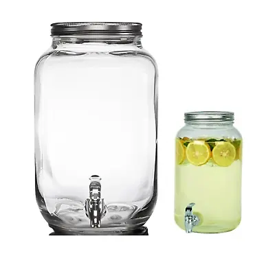 3L Glass Jar Beverage Drinks Large Dispenser With Tap Cocktail Juice Jug Clear • £17.99