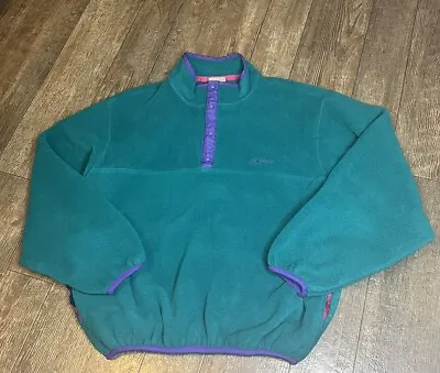 VTG 90s LL BEAN Fleece Snap T Pullover Jacket Turquoise LARGE  TALL USA Made • $29.49