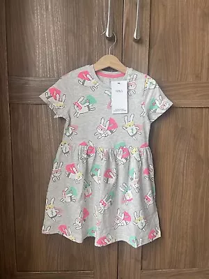 Marks And Spencer M&S Girls Cotton Rabbit Print Dress Age 4-5 Years BNWT • £5.95