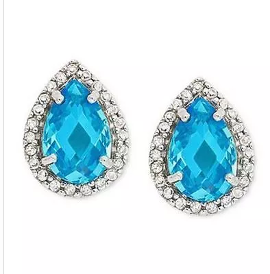 B. Brilliant Sterling Silver Blue Cubic Zirconia Stud Earrings (5 Ct Tw) #1431 • $9