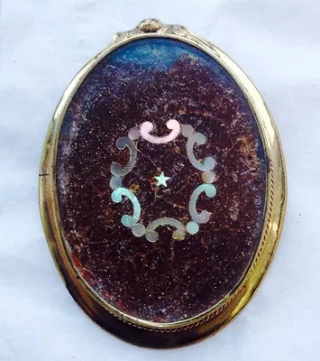 Victorian Brown Gold Stone Mother Of Pearl Mourning Pin Lg Oval Gold Overlay  • $75
