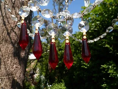 Very Pretty Chandelier Small Glass Crystal Ruby Red Drops 14mm Crystal XMAS DECO • £9.95