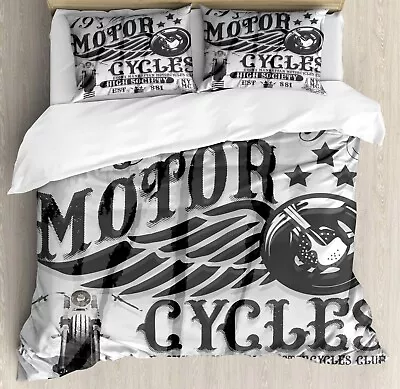 Lunarable Motorcycle Duvet Cover Set Motorcycle Club Race Life Theme Typogra... • $172.47