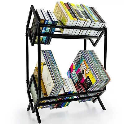 Black Vinyl Record Storage Holder Rack Album Display Metal Stand Hold 160-200 LP • $49.99