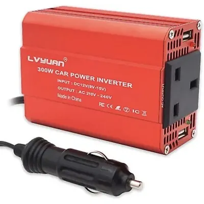 Power Inverter Dc 12v To Ac 230v 240v 300w Adapter Converter Camping Adapter • £14.99