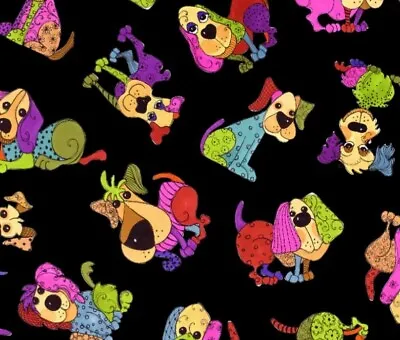 Loralie Designs - Tossed Happy Dogs Black Quilting And Crafting Fabric • $12.99