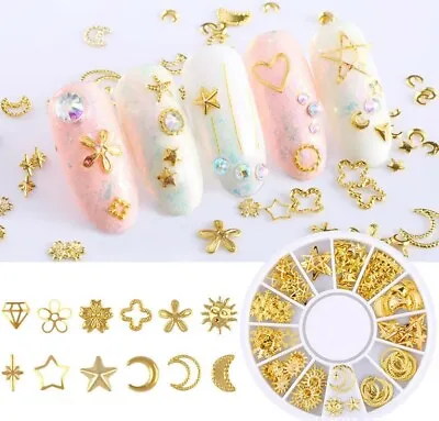 Mixed Shape 3D Nail Art Charm Decoration Accessories Studs Gems Gold Color Heart • £3.99