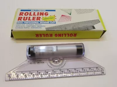 New Vintage Multi-purpose Clear Plastic Parallel Drawing Rolling Ruler FREE S/H • $15