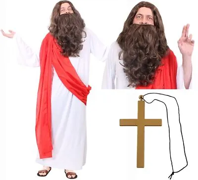 Jesus Christ Costume Christmas Fancy Dress Add Brown Wig Beard Cross Religious • £16.99
