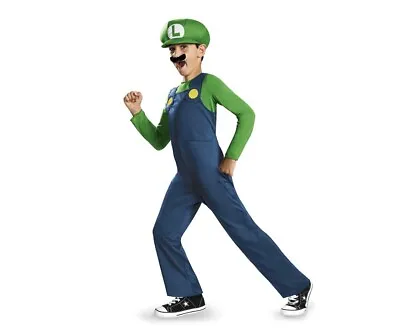 Super Mario Brothers Boys Luigi Costume Size M 8-10 Suit Hat & Mustache Included • $19.97