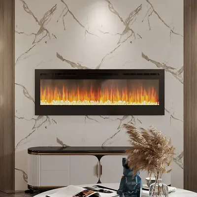 Mirror Glass Wall Electric Fire Wall Mounted Recessed Fireplace 36 40 50 60 Inch • £259.95