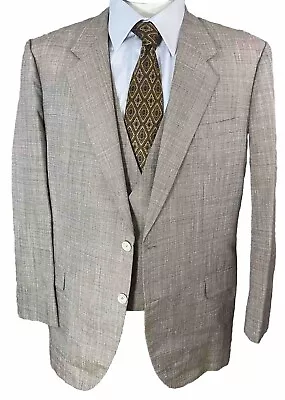 Mens Vintage Bespoke Cuffed Pant Double Breasted Vest Brown Tweed 3 Piece Suit • $174.97