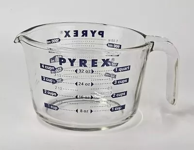 Pyrex Glass 4 Cup 32oz 1 Quart Measuring Cup Blue Letters 6  Wide • $30