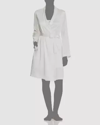 $466 La Perla Women's White Short Long Sleeve Silk Satin Robe Sleepwear Size XL • $149.18