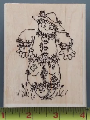 SCARECROW W/ BUTTONS & PATCHES STRAW STUFFING Wood/Rubber Stamp Fall Autumn • $8