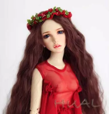 7-8 1/4 BJD Red Brown Curly Princess Long  Wig LUTS Doll SD DZ DOD MSD Hair UA-2 • $23.22