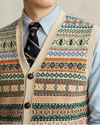 $268.50 • Buy Polo Ralph Lauren Men VTG 100% Wool Preppy Fair Isle Vest Sweater 2021 Version