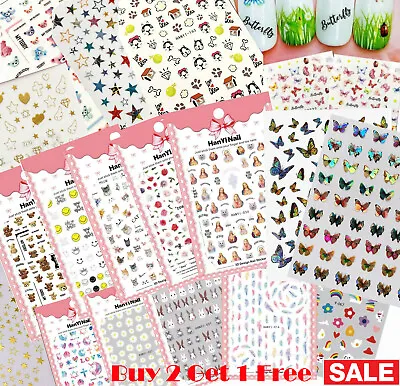 Nail Stickers Art Decal DIY Design Waterproof 3D Butterfly Heart Letters Gold US • $4.99