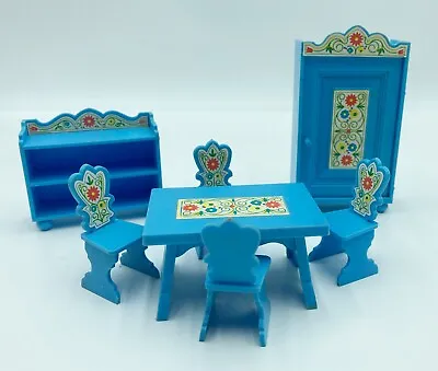 Vtg C1970 Germanic Folk Style Jean Hofler Blue Dollhouse Furniture • $14.99