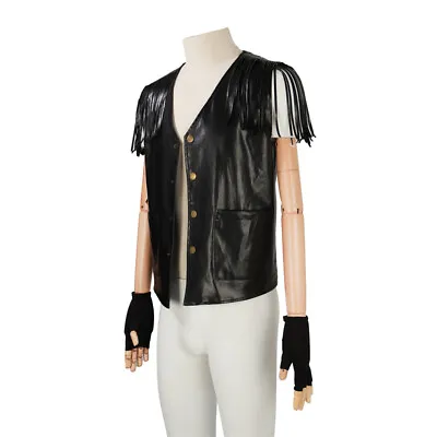 Men's Fringe Leather Vest Cowboy Costume Vest Sleeveless Jacket Bandana Gloves • $48.39