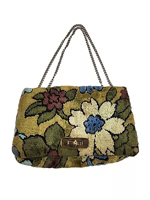 Vtg Floral Green Carpet Purse Tapestry Chenille Bag Chain Handle Fits Cell Phone • $44.99