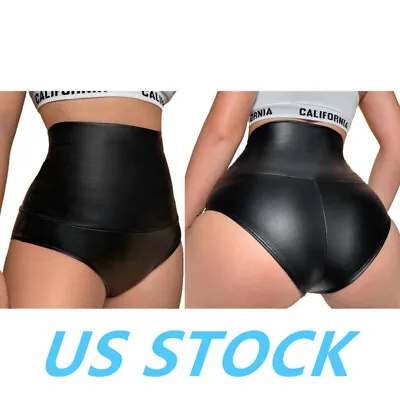 US Womens PU Leather High Waist Booty Shorts Hot Pants Rave Dance Bottom Shorts • $10.99