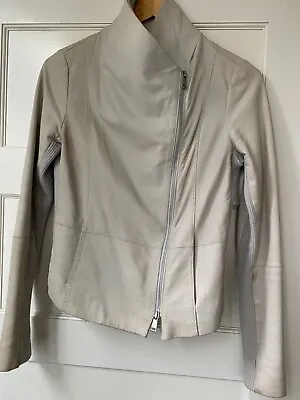 Vince Light Gray/Grey Leather Scuba Jacket XS Moto Pre-Owned Moto-Style Side-Zip • $59.99