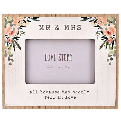 Widdop Love Story Range Mr And Mrs Rustic Wooden Floral Wedding Photo Frame Gift • £10.99
