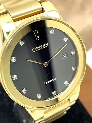 Citizen Men's Watch AU1062-56G Eco Drive Diamond Accent Black Dial Gold Steel • $112.35