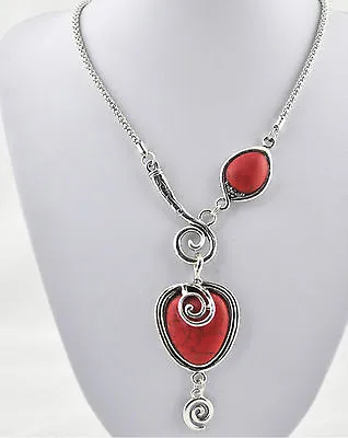 £8.95 • Buy NEW Vintage Fashion Elegant Long Red Turquoise Tibet Silver Pendant Necklace