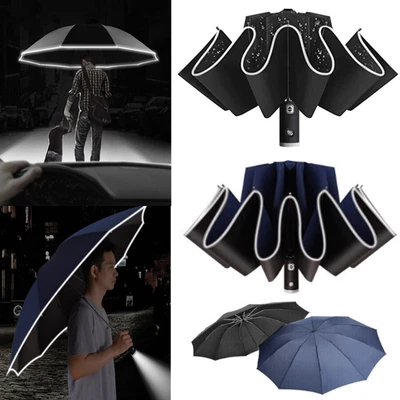 $19.98 • Buy Automatic Umbrella Open Close Compact Folding Anti Rain Windproof W/ LED Light