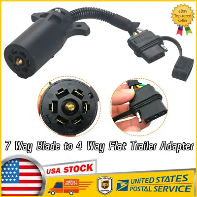 7-Way Round RV Blade To 4-Way Flat Trailer Wiring Adapter Connector Plug 7/4 Pin • $11.69