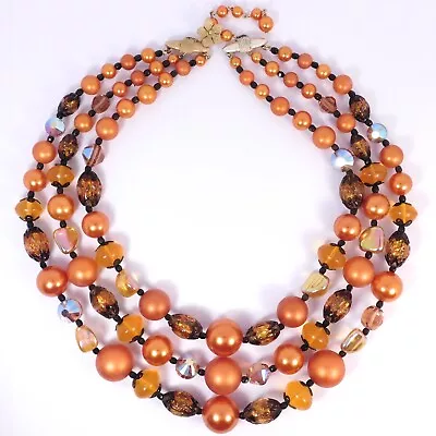 Vintage Vendome Glamour Orange Bead And Crystal Cascade Necklace  • $69.30