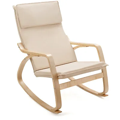 Modern Bentwood Rocking Chair Fabric Upholstered Relax Rocker Lounge Chair Beige • $84.99