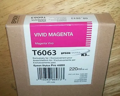 01-2013 New GENUINE EPSON T6063 VIVID MAGENTA 220ml K3 INK For STYLUS PRO 4880 • $34.89