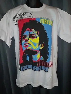 Michael Jackson White T-Shirt Legends Never Forever Stamp Caricature Men Sz XL • $15