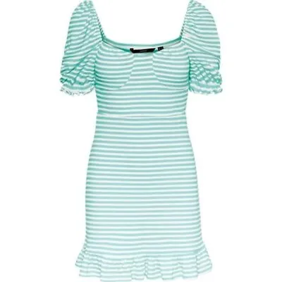 NWT Vero Moda Puff Sleeve Ribbed Ruffled Bodycon Mini Dress Size S • $3