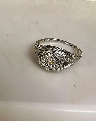 Vintage Art Deco 18K White Gold Diamond Ring Size 5.5 • $410