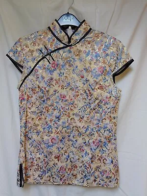 Chinese Style Floral Patterned Stretch Floral Blouse Top UK 10 • £9.99