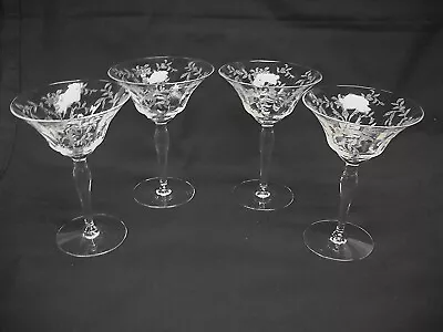 Set Of 4 MORGANTOWN GLASS ETCHED CHAMPAGNES/TALL SHERBETS-LACE BOUQUET-VG • $49.99