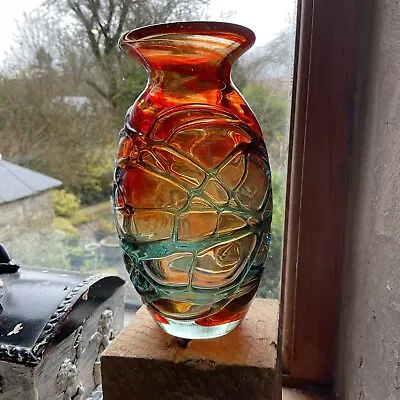 MDINA MALTA ART GLASS STRAP WORK DESIGN VASE - SIGNED 7 Inches • £48