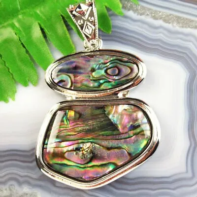 Abalone Shell Wrapped Tibetan Silver Freeform Pendant Bead & Necklace YJ16SH • $10.78