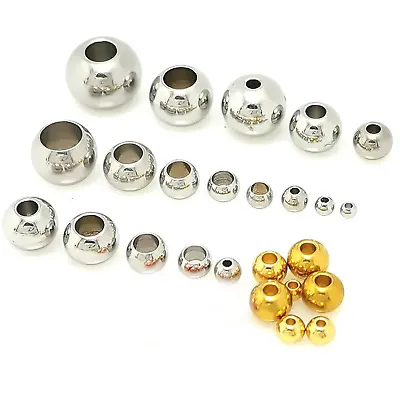 100Pcs Stainless Steel Gold Solid Drilling Ball Round Spacer Beads 2mm-8mm • £2.39