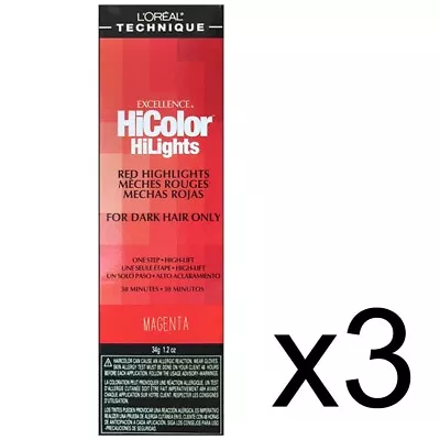 Barber Salon L'oreal Hicolor Highlights Hair Dye Tint Red Magenta 1.2 Oz 3 Pack • $27.99