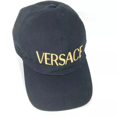 VERSACE Logo Hat Cap Baseball Cap Cotton Black/Gold • $170