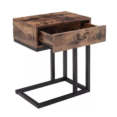 Retro Wood Bedside Table L Shape Sofa Side Laptop Desk End Table Drawer Cabinet • £35.95